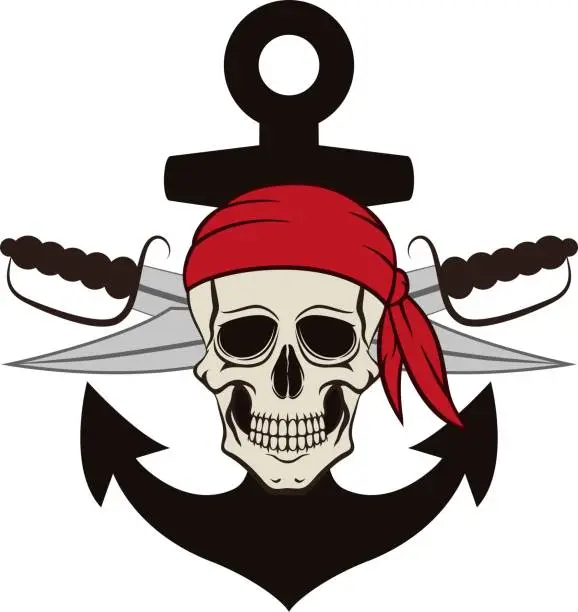 Vector illustration of Skull pirate with sabers