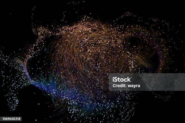 Complex Static Background Abstract Complex Background With Chaotic Moving Lines And Spheres Stock ...