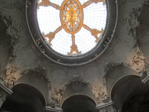 Ornate ceiling in the entrance hall of the Palais de la Découverte, a science museum located in the Grand Palais, in the 8th arrondissement on Avenue Franklin D. Roosevelt, Paris, France.
