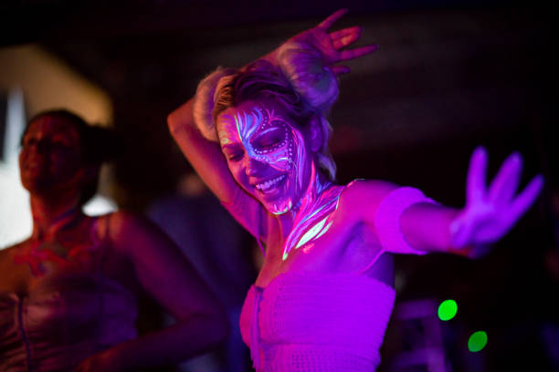 Nightlife Craziness Girls at the nightclub. body paint stock pictures, royalty-free photos & images