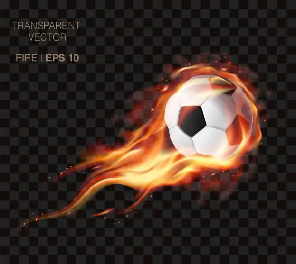 Vector illustration of Realistic vector soccer ball on fire and  logo for football club, badge template