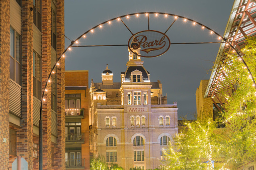 San Antonio, Texas - November 18, 2018: The Historic Pearl is a gentrified space that has apartments, shopping area, restaurants, and breweries.