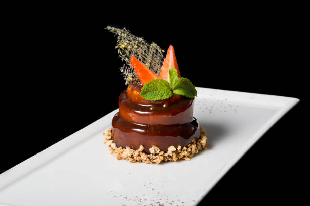 Elegant chocolate cake decorated with mint