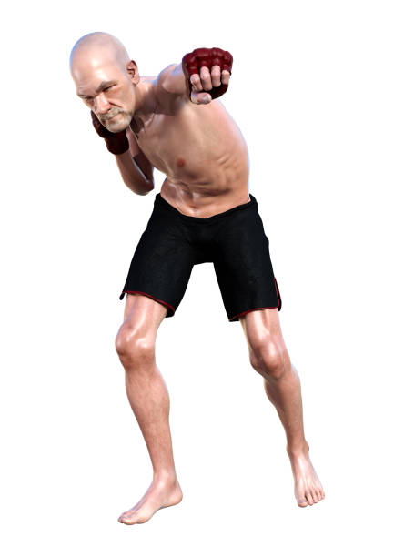 istock 3D illustration senior man boxing on white 1069665336