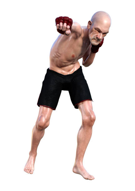 istock 3D illustration senior man boxing on white 1069665348