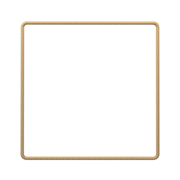 3d rendering of an isolated beige rope making a square on a white background. - wire framed imagens e fotografias de stock