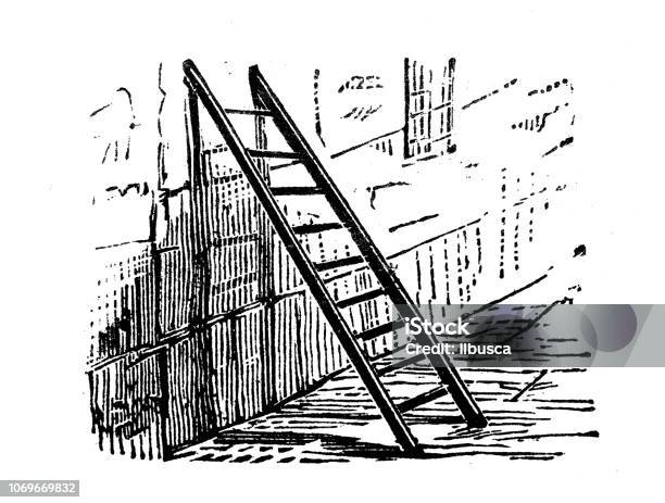 Fancy Ladder Draw Antique Engraving Illustration Ladder Stock Illustration - Download ...