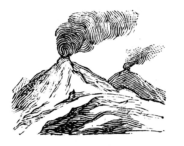 Antique engraving illustration: Volcano Antique engraving illustration: Volcano smoke illustrations stock illustrations