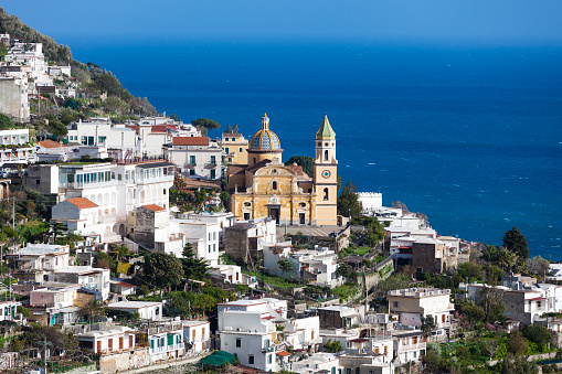 basilica san gennaro in praiano village at the amalfi coastline in italy.
