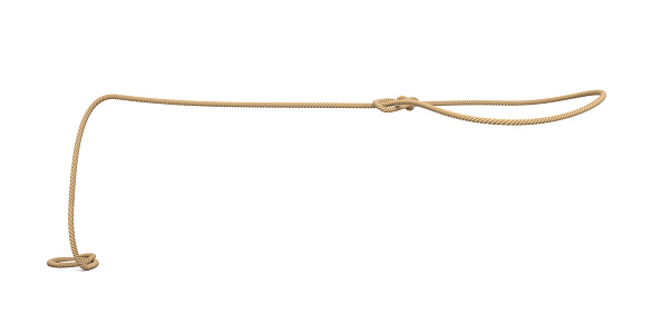 Render 3D de una cuerda de atado en un lazo y volando sobre un fondo blanco. photo