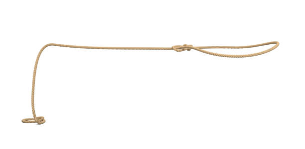 3d rendering of a rope tied in a lasso and flying on a white background. 3d rendering of a rope tied in a lasso and flying on a white background. Catching your prize. Cowboy tools. Roping in your luck. untie-rope stock pictures, royalty-free photos & images
