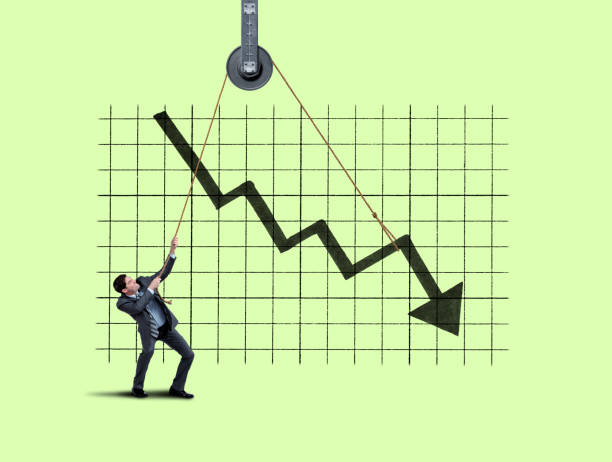 istock Businessman Lifting Large Arrow With Rope And Hoist 1069679002