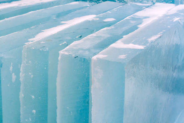 Ice blocks stacked for transportation. Material for making ice sculptures.