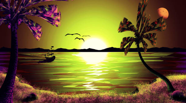 istock beautiful tropical sunset night sky sea landscape wallpaper design 1069681340