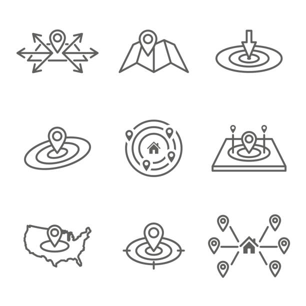 Geo Location Targeting with GPS Positioning and Geolocation Icon Set Geo Location Targeting - GPS Positioning and Geolocation Icon Set geo locator stock illustrations