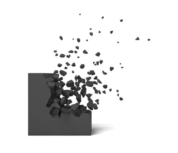 istock 3d rendering of a black square on a white background starting to get destroyed piece by piece. 1069687970