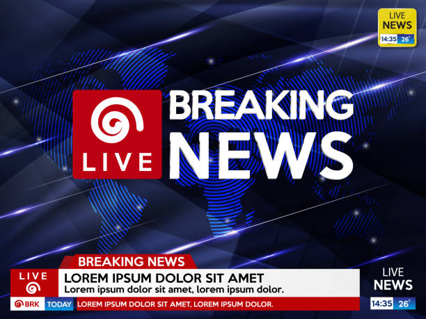 istock Background screen saver on breaking news. Breaking news live on blue background with world map. 1069688074