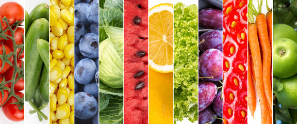 istock Fresh vegetables and fruits collage. Various vegetables and fruits background. 1069689046