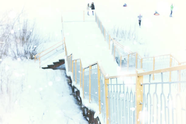 snowy winter street wrought fence