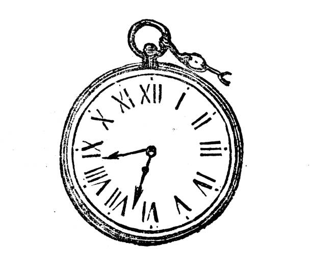 ilustrações, clipart, desenhos animados e ícones de antiga gravura ilustração: relógio de bolso - pocket watch watch clock pocket