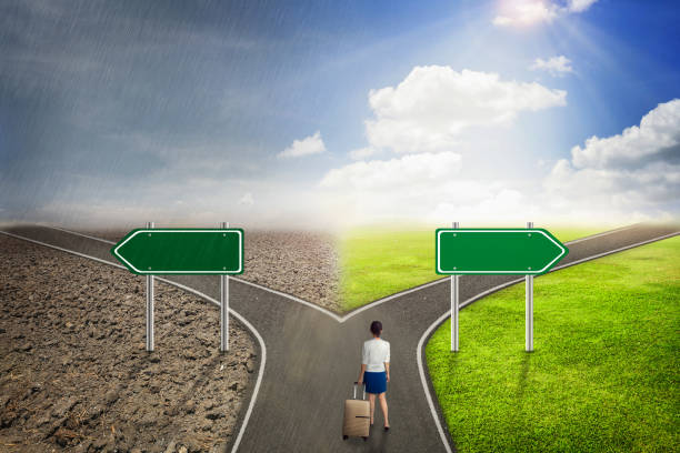 istock Digital Composite Image Of Woman With Luggage Standing On Road 1069700480