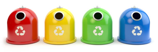 Round Recycle Bins - 4 colors, 3D illustration