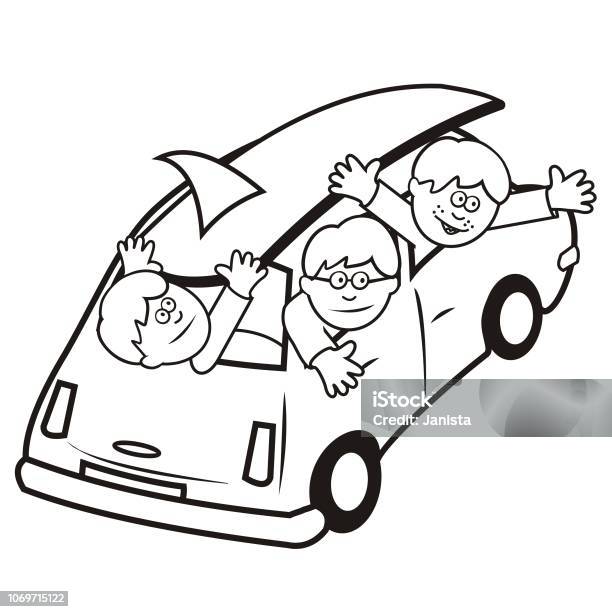 Boys At Car With Surf Coloring Book Stock Illustration - Download Image Now - Breaking Wave, Car, Coloring