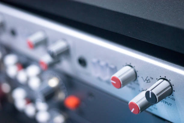 istock Recording studio audio computer editing mixing program sound controls for music and voice production. 1069718054