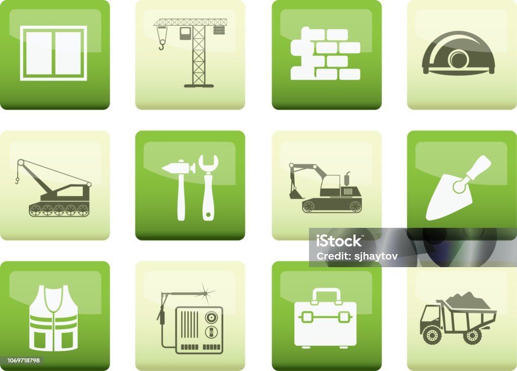 Building and construction icons over color background Building and construction icons over color background - vector icon set Backhoe stock vector