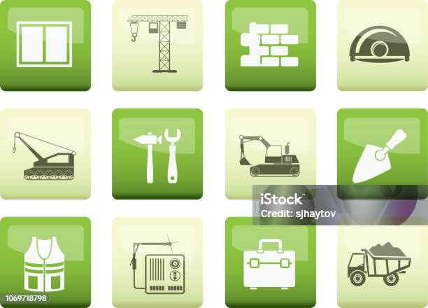 Building And Construction Icons Over Color Background Stock Illustration - Download Image Now