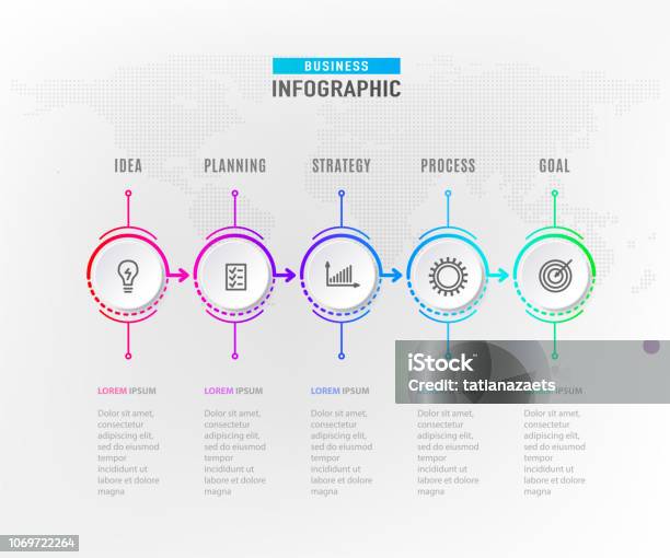 Élément Dinfographie 5 Étapes Diagramme De Cercle Charte Graphique Graphisme De Chronologie Affaires En Couleur Arc En Ciel Avec Des Icônes Et Des Signes Illustration Vectorielle Vecteurs libres de droits et plus d'images vectorielles de Affaires