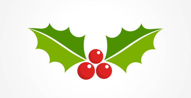 holly berry weihnachten symbol. element für design - christmas holly mistletoe symbol stock-grafiken, -clipart, -cartoons und -symbole