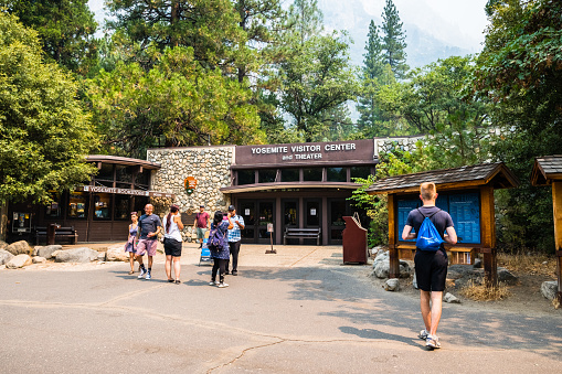 July 17, 2018 Yosemite Valley / CA / USA - Exterior view of the Yosemite Visitor Center and Theater