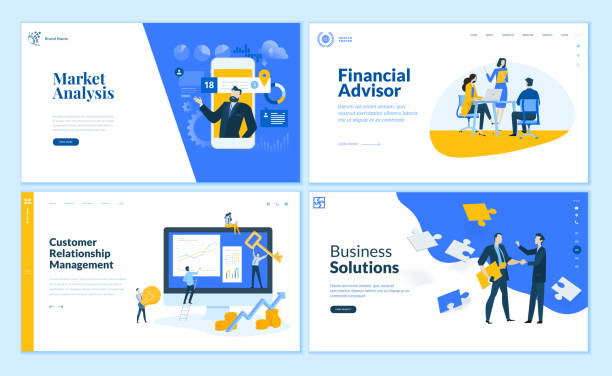 Set of flat design web page templates of market analysis, business solution, financial advisor, customer relationship management. Modern vector illustration concepts for website and mobile website development. accountant stock illustrations