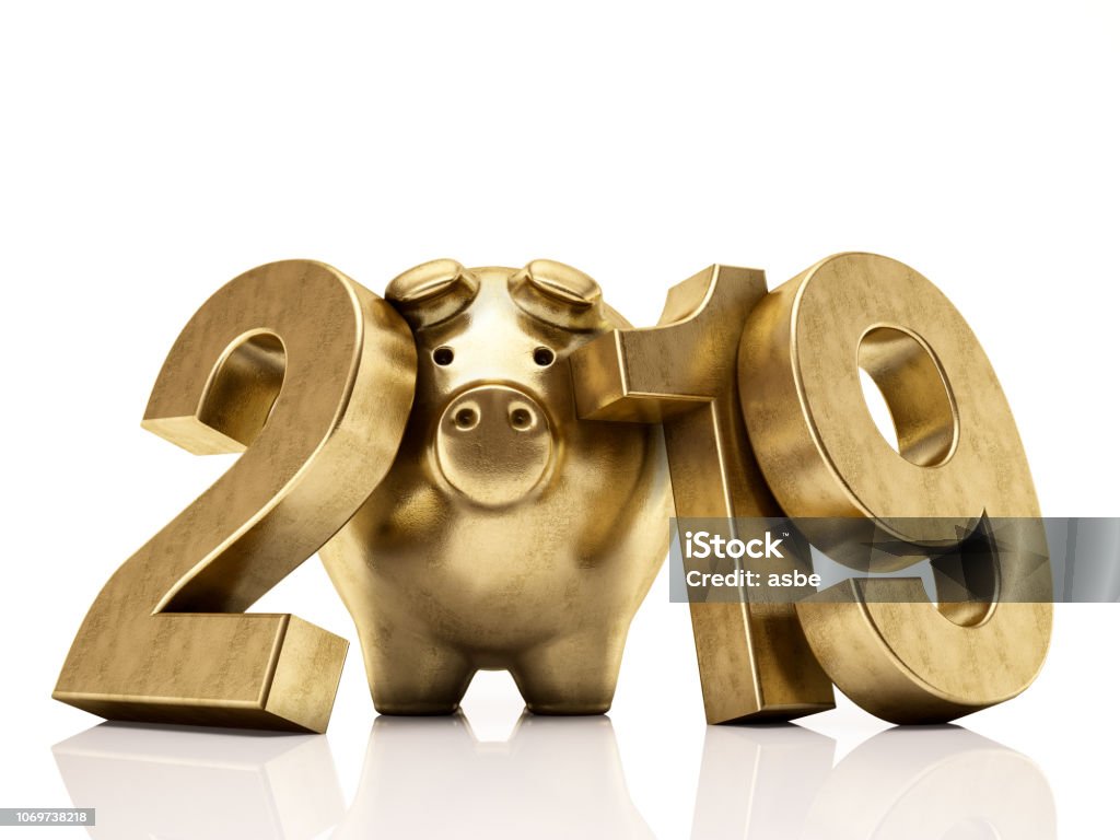 Numeri Golden Pig 2019. Concetto di Capodanno - Foto stock royalty-free di 2019