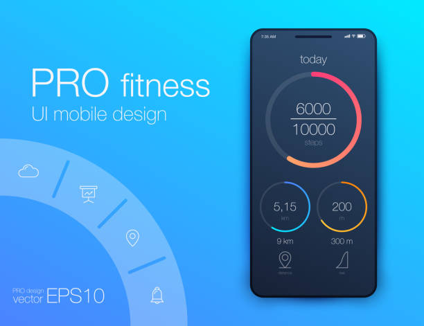 Fitness app. Ui ux design. UI design concept with web elements Fitness app. Ui ux design. UI design concept with web elements of workout application for mobile tracker stock illustrations