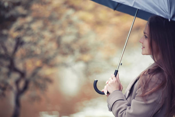 istock Young girl in a coat in autumn  park 1069742322