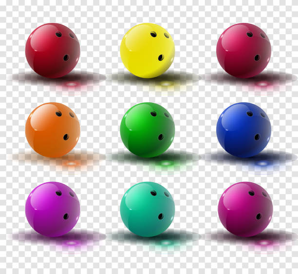 illustrazioni stock, clip art, cartoni animati e icone di tendenza di palla da bowling rossa e multicolore isolata su sfondo trasparente. illustrazione vettoriale - palla da bowling