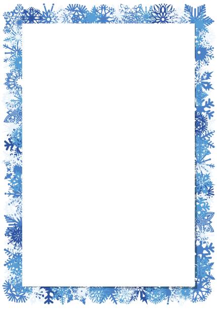 Snowflakes background frame with place for your text. Vector illustration Vector winter frame with blue and blue snowflakes on white background. Place for your text, congratulations, letters, invitations. snowflake shape borders stock illustrations