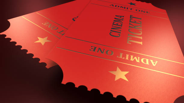 Movie ticket - Stock image Red movie tickets towards the camera (3d render of the cinema tickets) cinema, movie, tickets, red, and camera focus image. box office stock pictures, royalty-free photos & images