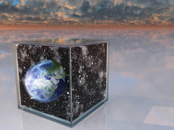 Planet Earth and space inside box in surreal scene