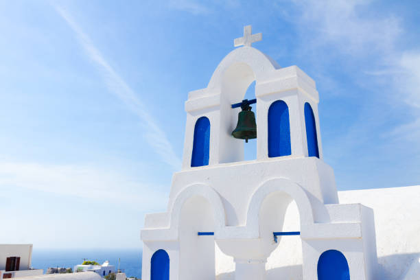 istock white with blue belfry, Santorini island, Greece 1069784892