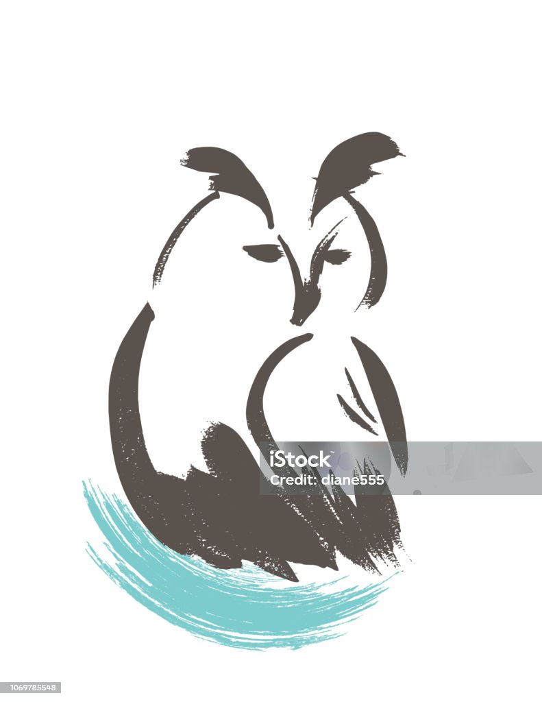 Simplistic Brush paintings Of An Owl Minimalism Brush paintings Of An Owl. painted with ink on paper, then vectorized. Abstract stock vector