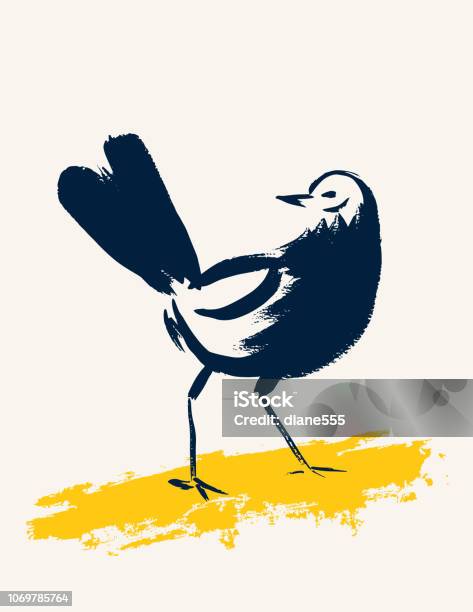 Simplistic Brush Paintings Of A Songbird Stock Illustration - Download Image Now - Abstract, Aerial View, Art