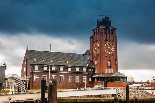 Navigator Tower at Finkenwerder on the banks of the Elbe river in Hamburg
