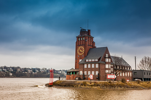 Navigator Tower at Finkenwerder on the banks of the Elbe river in Hamburg