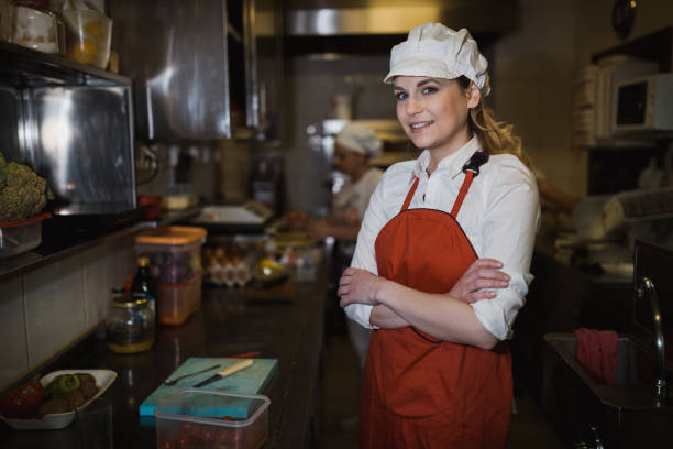 istock Portrait of a female chef working in the restaurant kitchen 1069790520