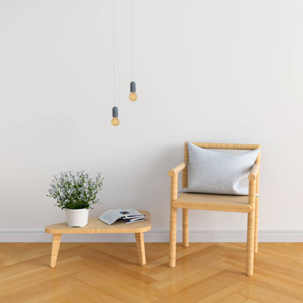 istock Wood chair in white room for mockup, 3D rendering 1069800052