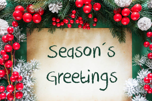 istock Christmas Decoration Like Fir Tree Branch, Text Seasons Greetings 1069800144