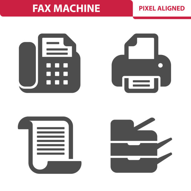 ilustraciones, imágenes clip art, dibujos animados e iconos de stock de iconos de la máquina de fax - fotocopiadora